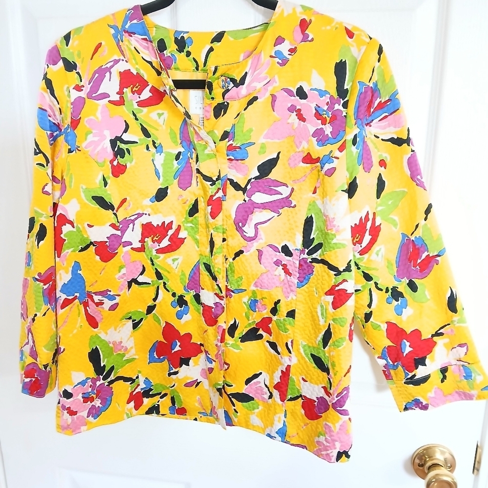 Bright colorful floral design 100% silk jacket Business Professional Office - Picture 2 of 7